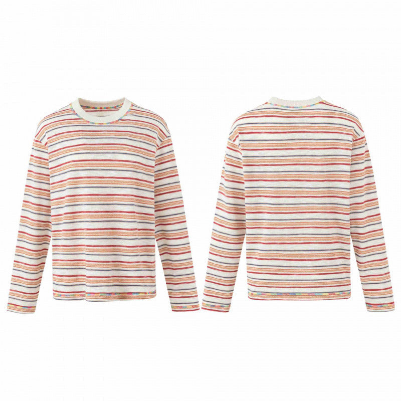 Unisex Oversize gestreifter Feinstrickpullover mit Rundhalsausschnitt und strukturierter Weboptik Shop Nory