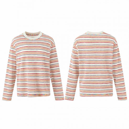 Unisex Oversize gestreifter Feinstrickpullover mit Rundhalsausschnitt und strukturierter Weboptik Shop Nory