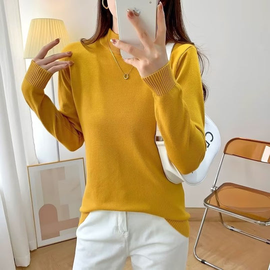 Damen Feiner Langarm-Feinstrickpullover mit schmalem Stehkragen und gerippten Bündchen Shop Nory