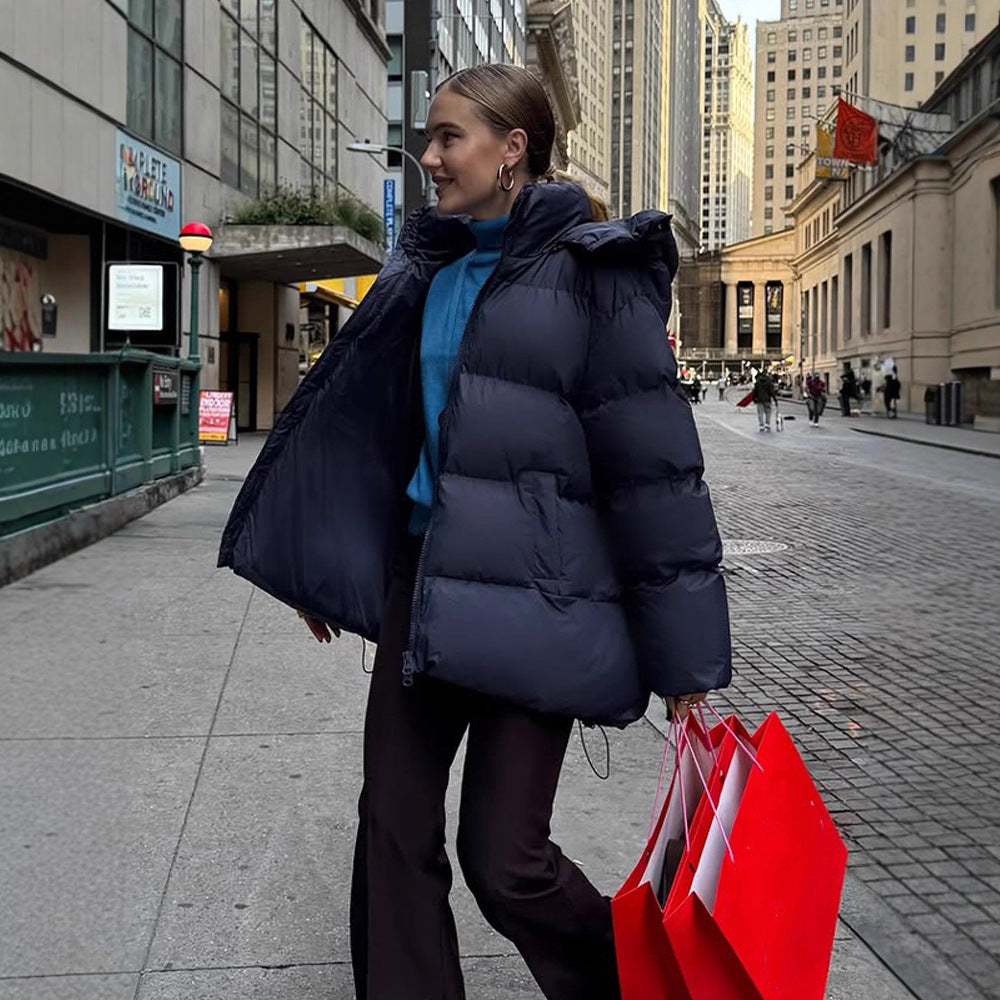 Damen Oversize Stepp-Pufferjacke mit abnehmbarer Kapuze und Zwei-Wege-Reißverschluss Shop Nory