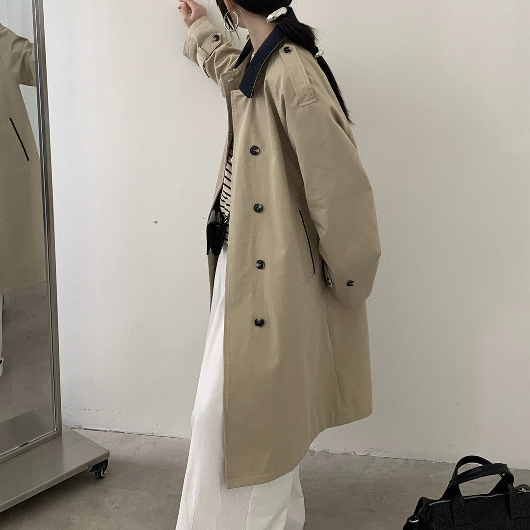 Damen Langer Wasserabweisender Trenchcoat mit Rückencape und Stehkragen Shop Nory