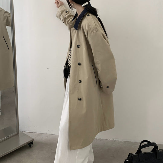 Damen Langer Wasserabweisender Trenchcoat mit Rückencape und Stehkragen Shop Nory