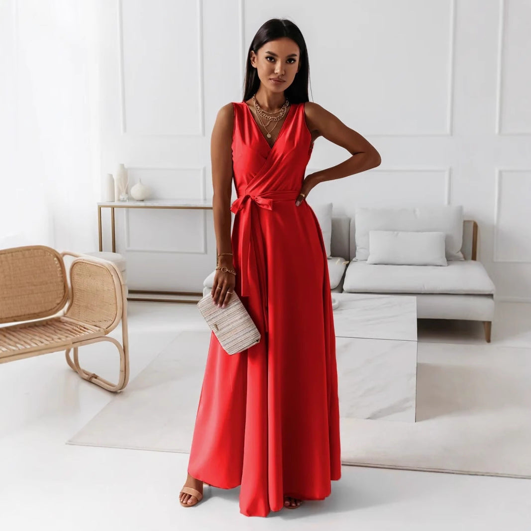 Damen elegantes Wickelkleid mit Taillengürtel