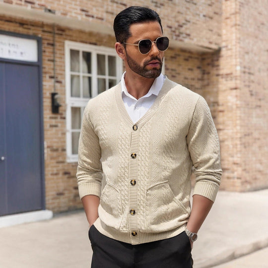 Herren Modischer Strickcardigan mit praktischen Taschen und einzigartiger Textur