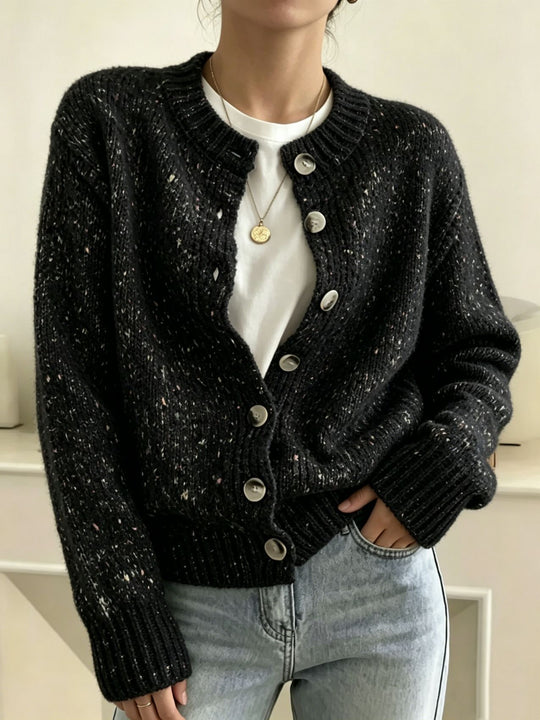 Damen Grobgestrickter Kurzcardigan mit Rundhalsausschnitt und meliertem Tweed-Effekt Shop Nory