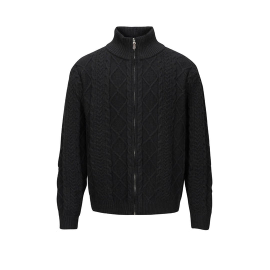 Herren Strick-Zipjacke mit Zopfmuster und hohem Stehkragen Shop Nory