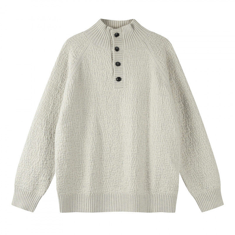 Unisex Strukturierter Halbzip-Strickpullover mit Henley-Knopfleiste und Raglanärmeln Shop Nory