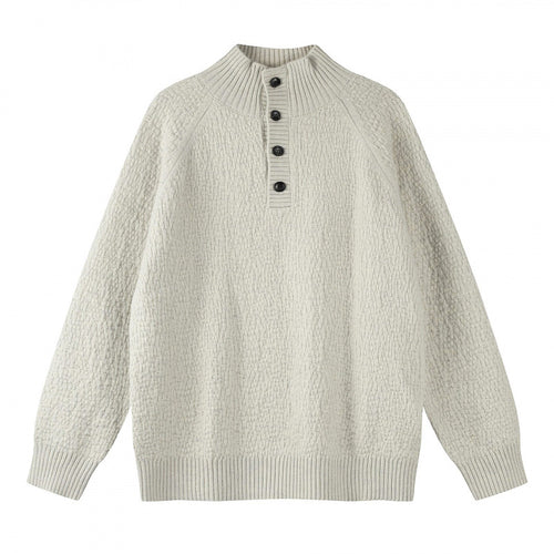 Unisex Strukturierter Halbzip-Strickpullover mit Henley-Knopfleiste und Raglanärmeln Shop Nory