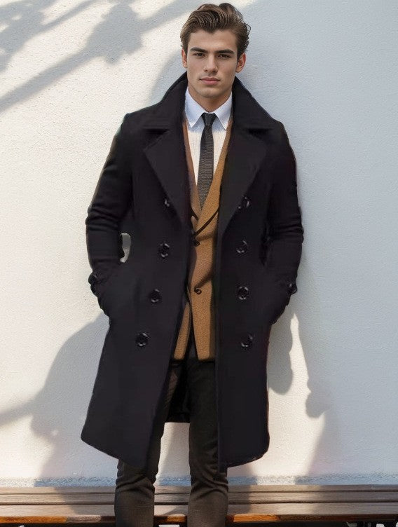 Herren Langer taillierter Wollmantel mit Reverskragen und Pattentaschen Shop Nory