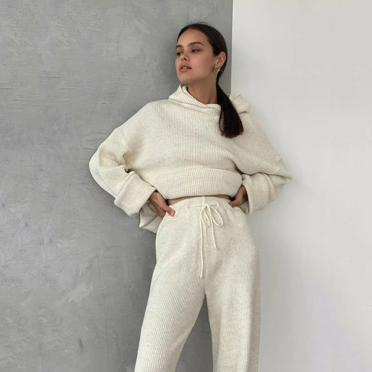 Damen gemütliches Lounge-Set mit Kapuzenpullover, Kängurutasche und weitem Jersey-Hose Shop Nory