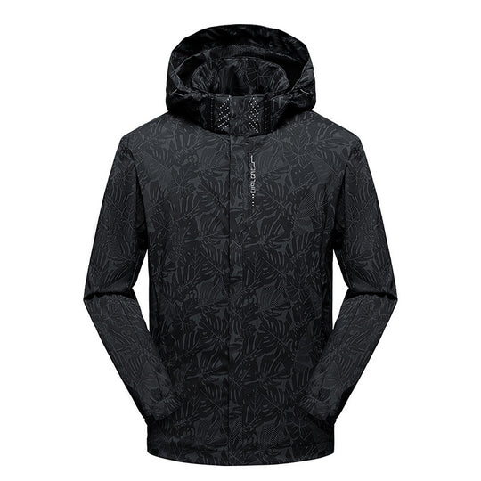 Herren leichte Kapuzen-Windjacke mit floralem Alloverprint, wasserabweisender Shell und elastischen Bündchen Shop Nory