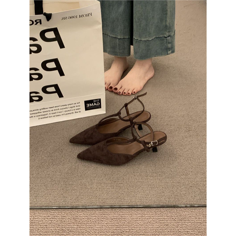 Damen spitze Slingback Ballerinas aus weichem Veloursleder
