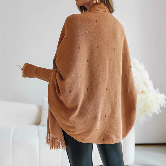 Damen Fransen‑Poncho‑Cardigan mit dekorativem Taillengürtel und Rippbündchen Shop Nory