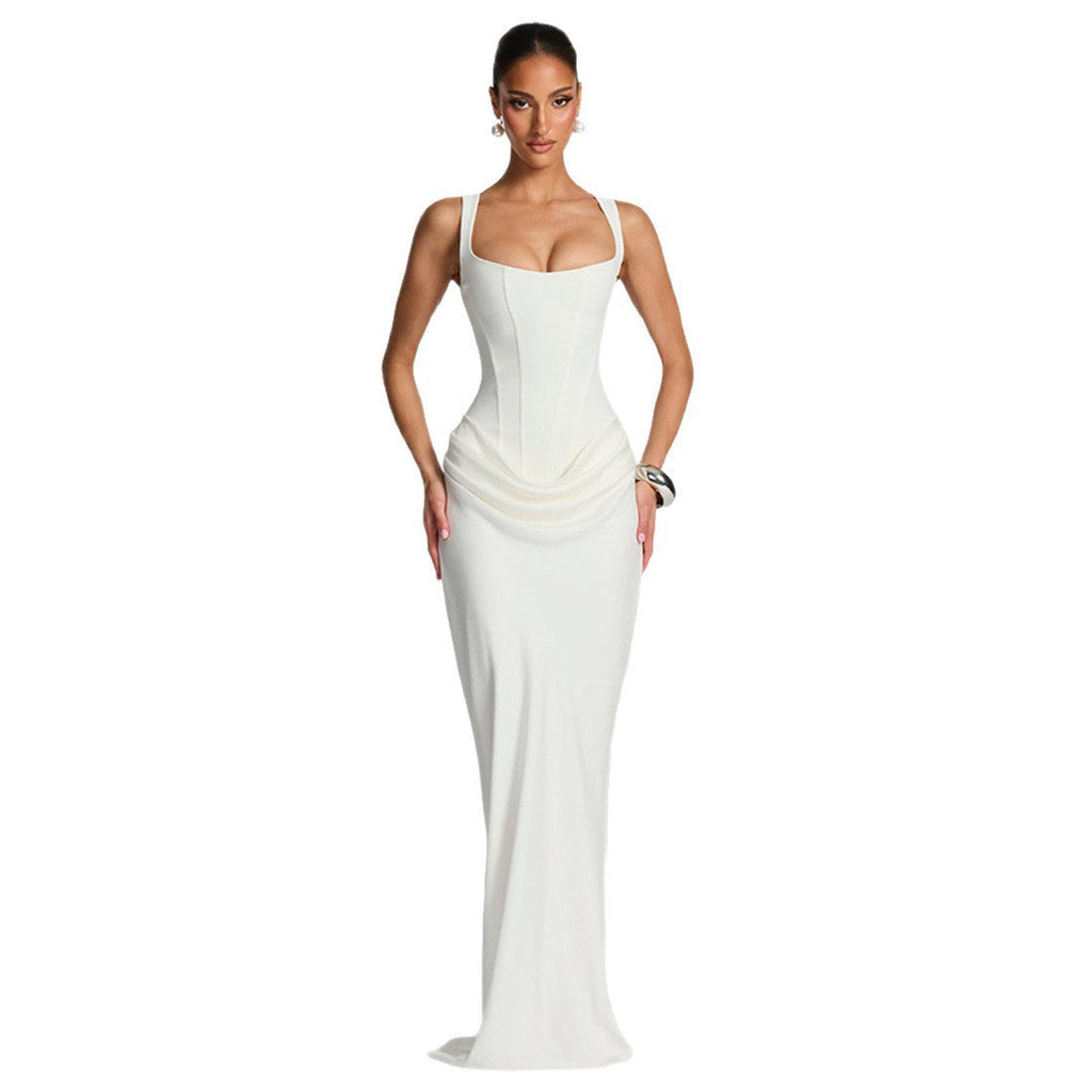 Damen Elegantes Maxikleid mit figurformendem Schnitt und zarten Drapierungen
