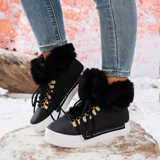 Damen Winterliche Sneaker-Stiefelette mit Kunstfellkragen und Plateau Shop Nory