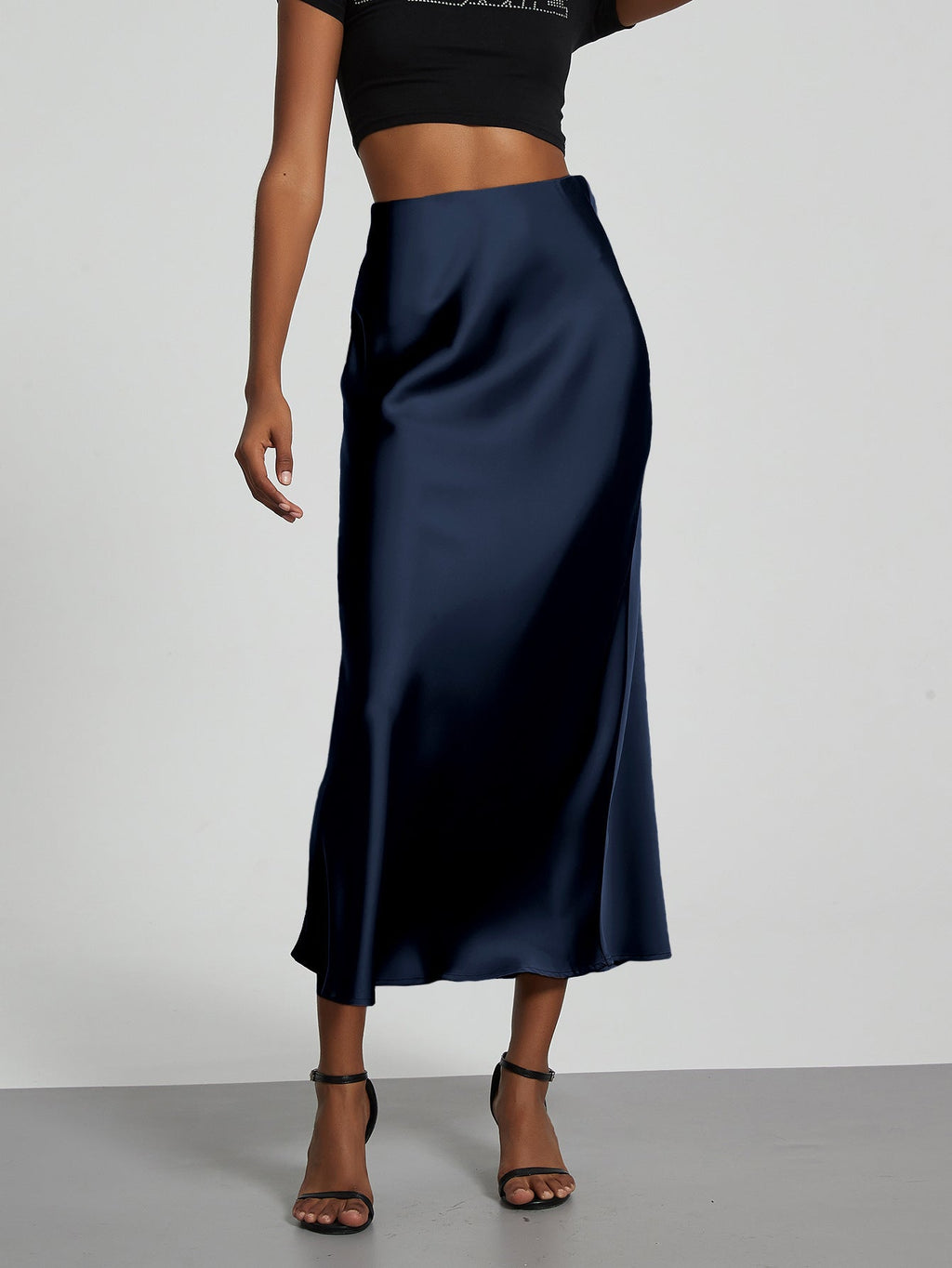 Damen Stilvolle Satin-Stretchrock mit hohem Bund und fließendem Schnitt