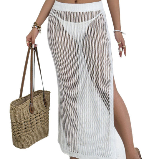 Damen transparenter Strandrock mit seitlichen Schlitzen