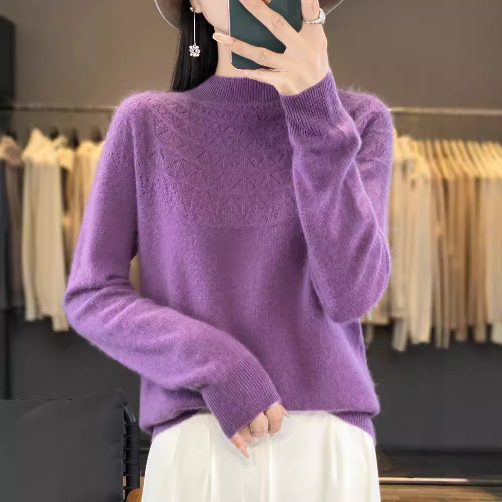 Damen Kuscheliger Mohair‑Optik Pullover mit Zierstruktur am Oberteil und Stehkragen Shop Nory