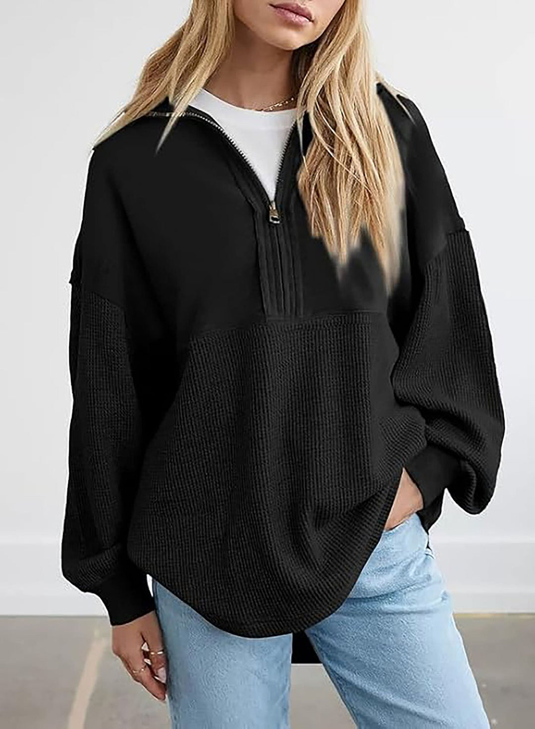 Damen Oversize-Halbzip-Pullover mit Waffelstrick-Einsätzen Shop Nory