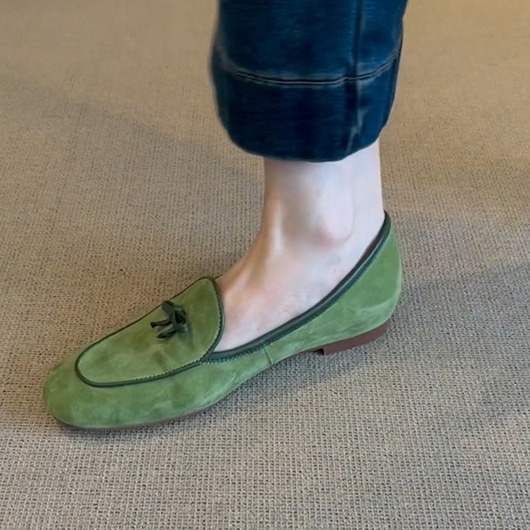 Damen Wildleder Slipper mit dekorativem Schleifendetail