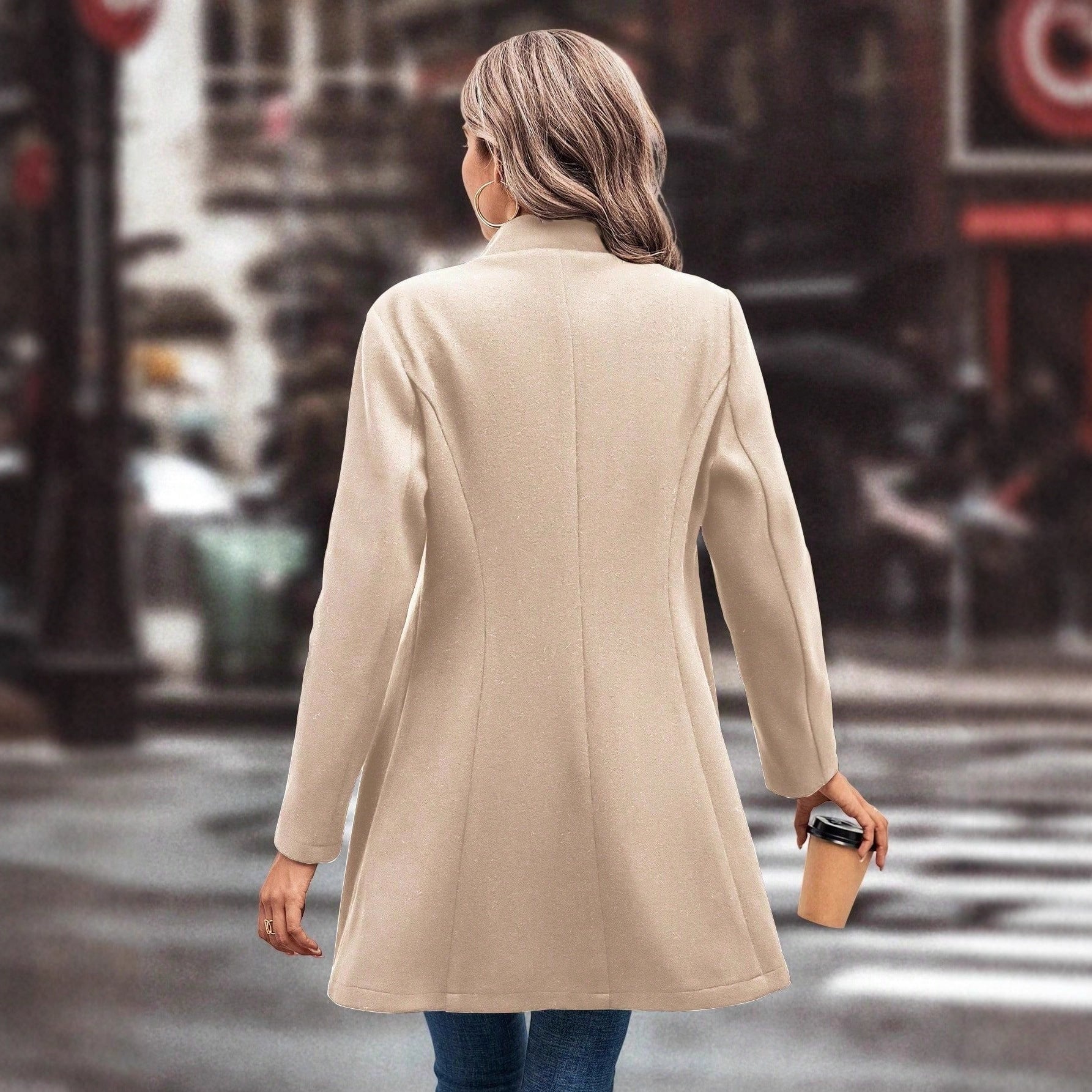 Damen eleganter Langblazer mit modernem Kragen und tailliertem Schnitt