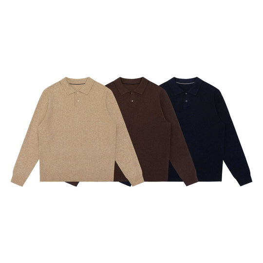 Unisex Gerippter Polokragen-Pullover aus Feinstrick mit Knopfleiste Shop Nory