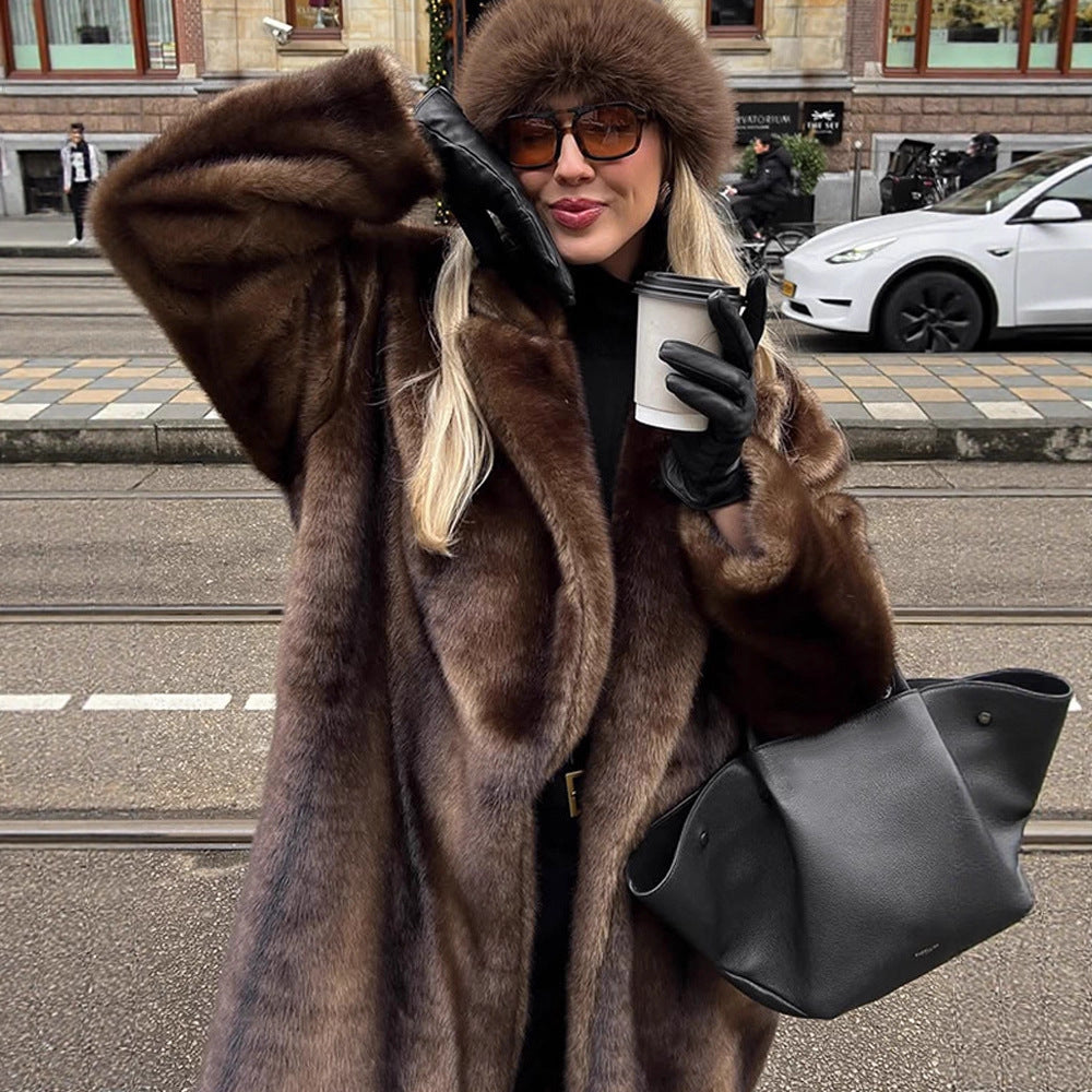 Damen Luxuriöser langer Kunstpelz-Mantel mit Oversize-Schnitt und wärmender Fütterung Shop Nory