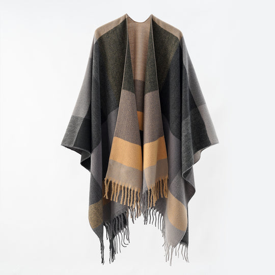 Damen Multifunktionaler Wollmix-Poncho im Cape‑Stil mit geometrischem Muster Shop Nory