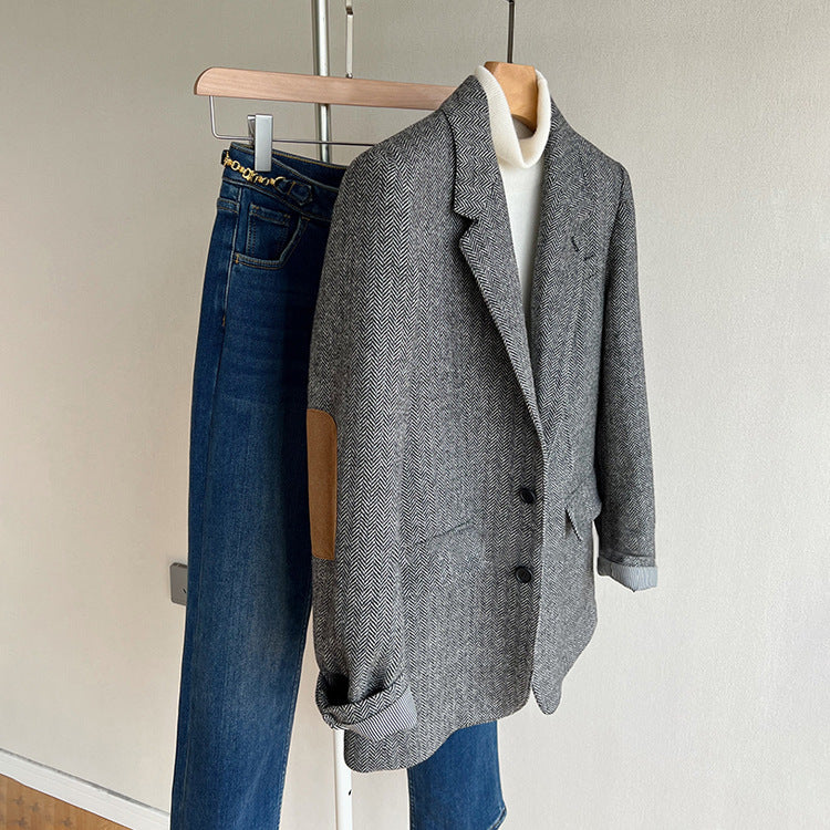Damen Elegante Tweed-Blazerjacke Shop Nory