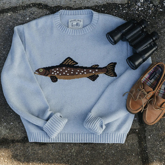 Damen Oversize Strickpullover mit Fisch-Jacquard, Halbkragen und Rippenbündchen Shop Nory
