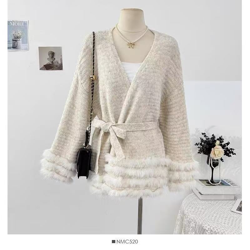 Damen Flauschiger Cardigan mit Kunstfellkragen Shop Nory