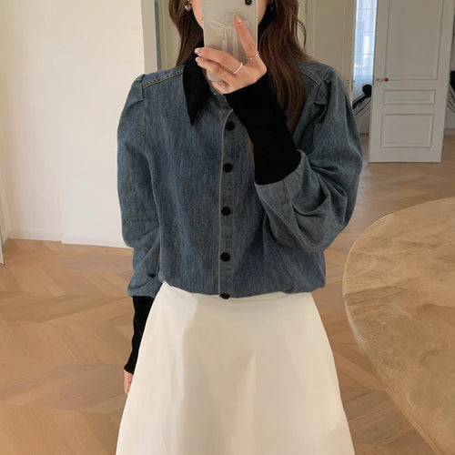 Damen Denimbluse mit Elegantem Kragen Shop Nory