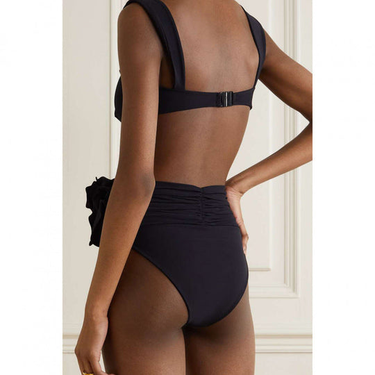 Damen Hochgeschnittener Bikini mit raffiniertem Rüschendetail Shopnory
