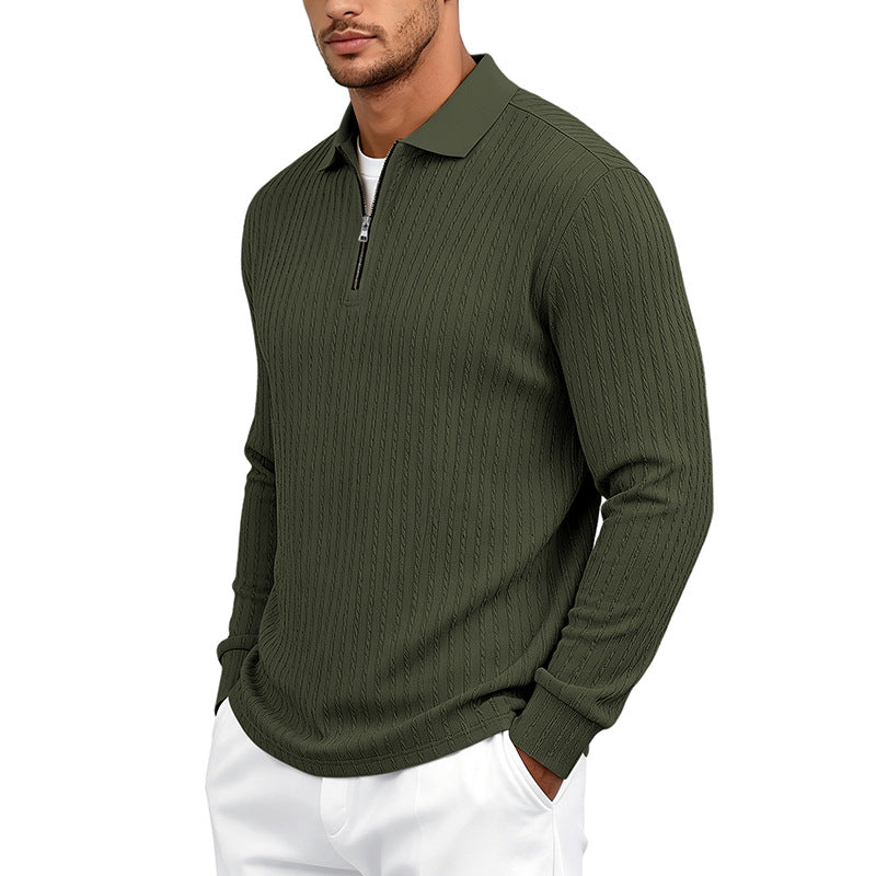 Herren Feinstrick-Polotroyer mit verdecktem Halbzip und Zopfstruktur Shop Nory