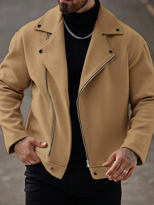Herren Oversized Bikerjacke aus Wollmix mit asymmetrischem Reißverschluss und Druckknopf-Details Shop Nory