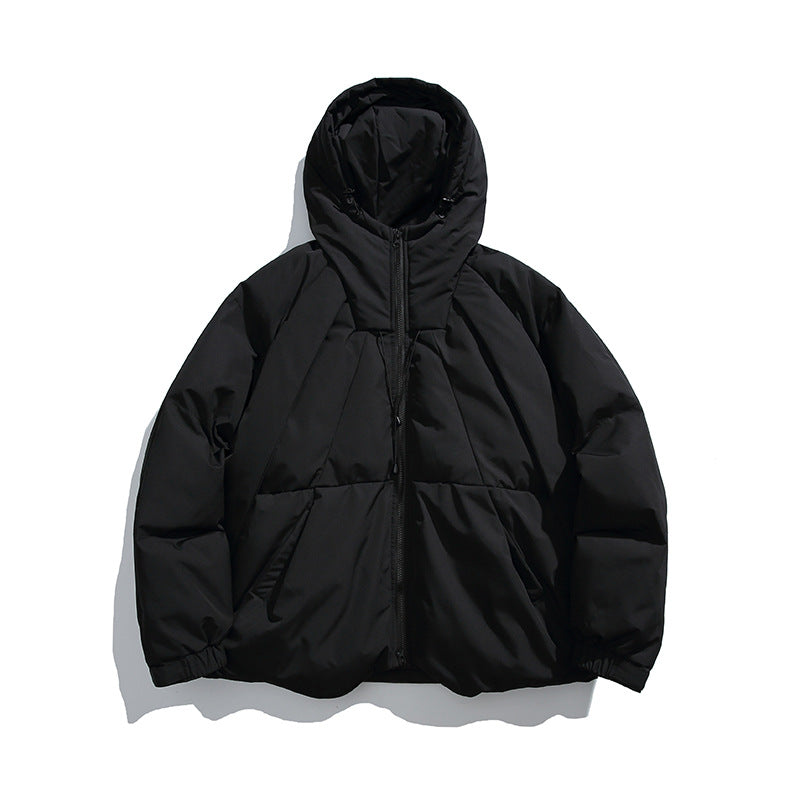 Unisex Boxy-wattierte Kapuzenjacke mit hohem Stehkragen und Tunnelzugsaum Shop Nory