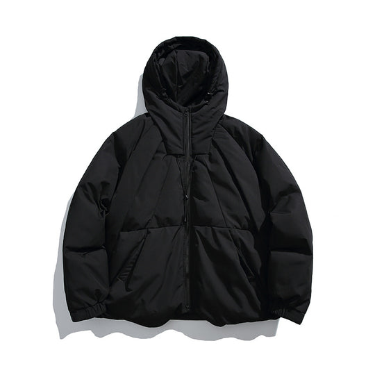 Unisex Boxy-wattierte Kapuzenjacke mit hohem Stehkragen und Tunnelzugsaum Shop Nory