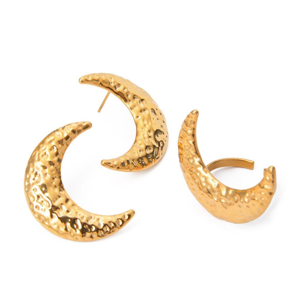 Damen Offener Ring mit strukturiertem Monddesign aus hypoallergenem Edelstahl Shop Nory