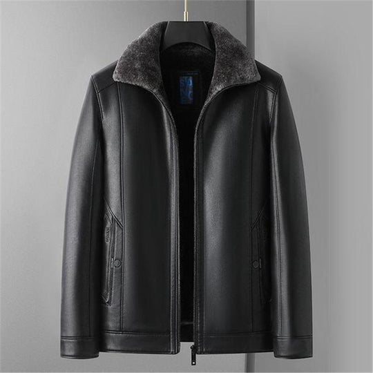 Herren Schaffellgefütterte Echtlederjacke mit Thermofutter und Stehkragen Shop Nory
