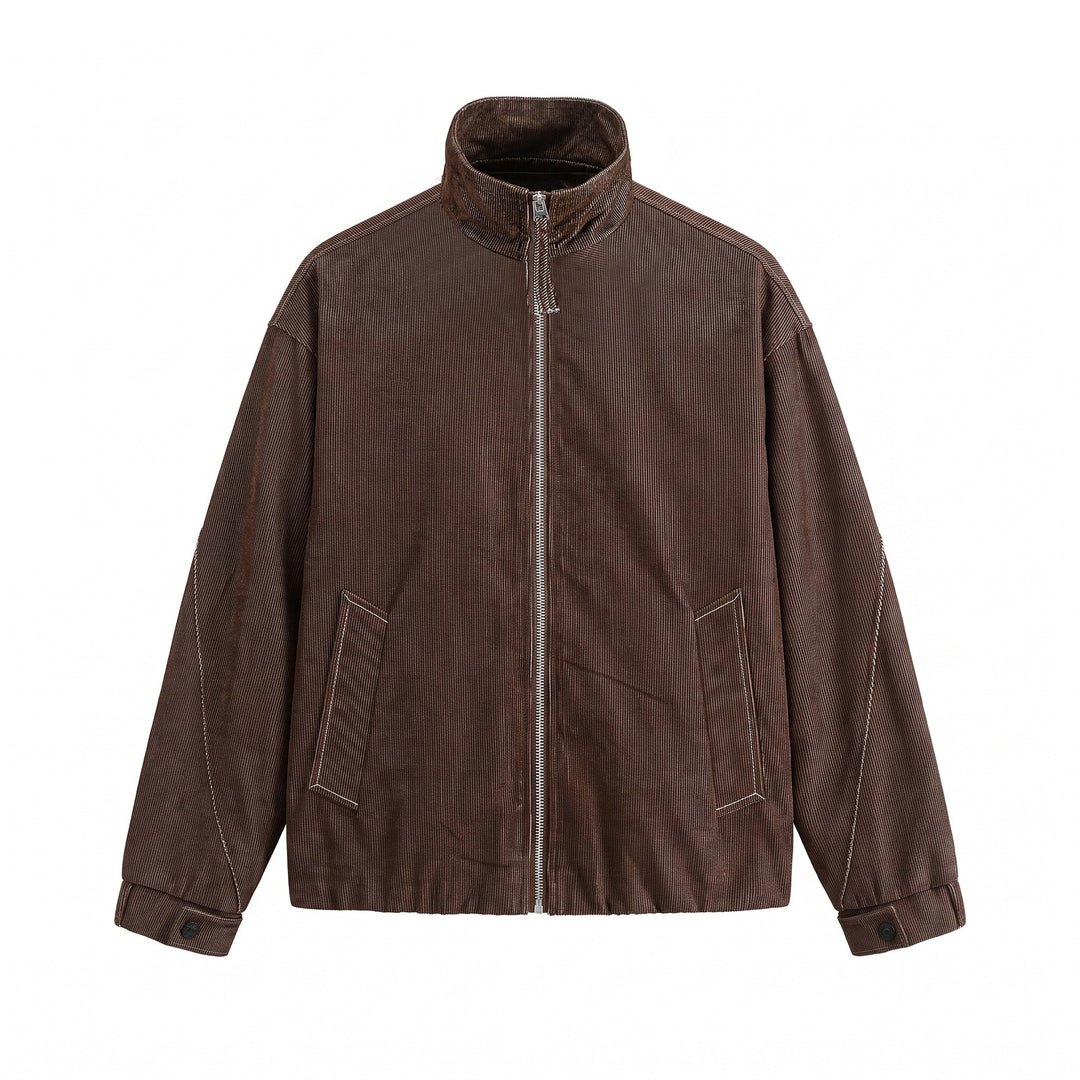 Unisex Kurzer Cord-Boxy‑Blouson mit Stehkragen, durchgehendem Reißverschluss und elastischem Saum Shop Nory