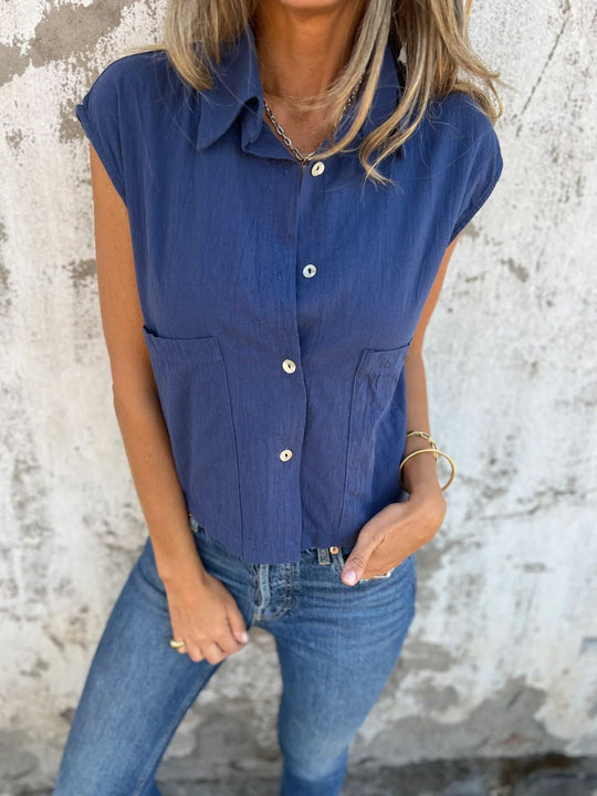 Damen Kurzarm Bluse mit praktischen Taschen