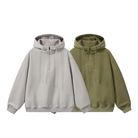 Unisex Oversize Fleece-Halbzip-Kapuzenpullover mit Kordelzug und Rippbündchen Shop Nory