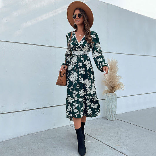 Damen Wickel-Midikleid im Boho-Stil mit Spitzenpasse, Häkel-Taillenband & seitlichem Beinschlitz Shop Nory