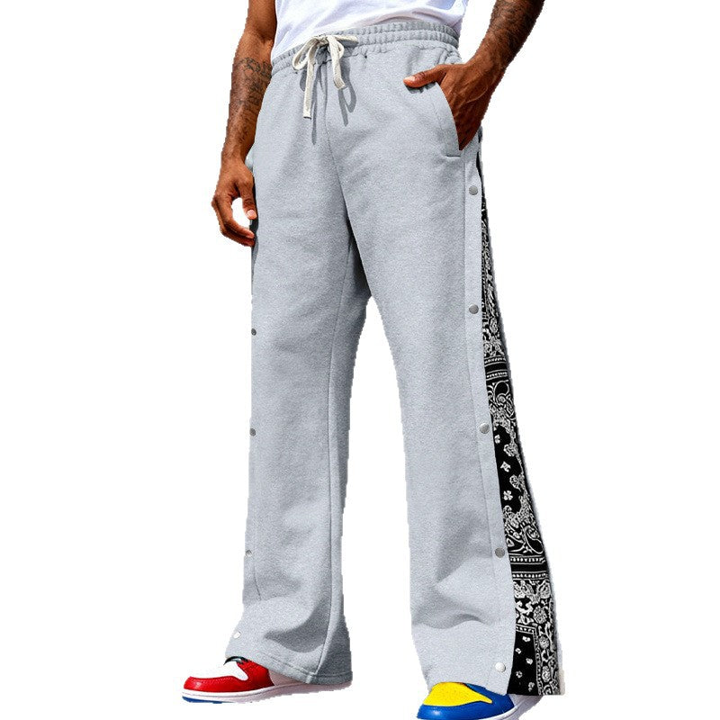 Herren Weite Snap-Trackhose mit Tunnelzug, seitlicher Bandana-Blende und Druckknopfleiste Shop Nory