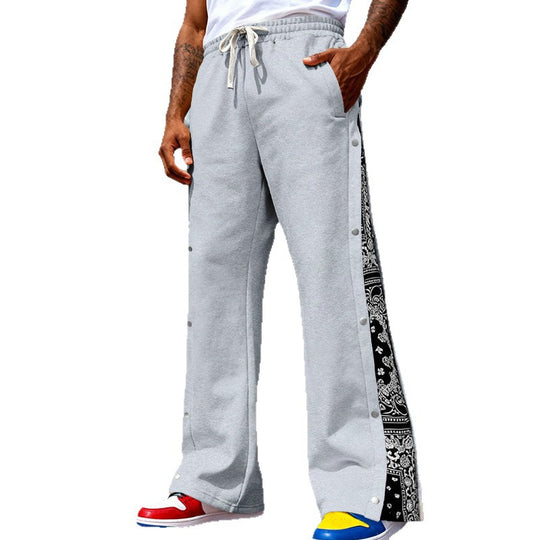 Herren Weite Snap-Trackhose mit Tunnelzug, seitlicher Bandana-Blende und Druckknopfleiste Shop Nory