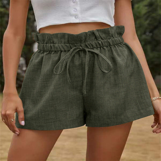 Damen luftige Leinen-Shorts mit elastischem Bund und Kordelzug