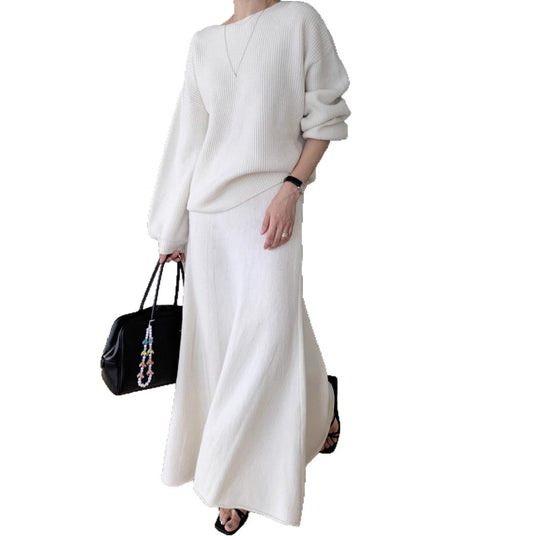 Damen Strick-Set aus Oversize-Ripp-Pullover und fließendem Maxirock Shop Nory