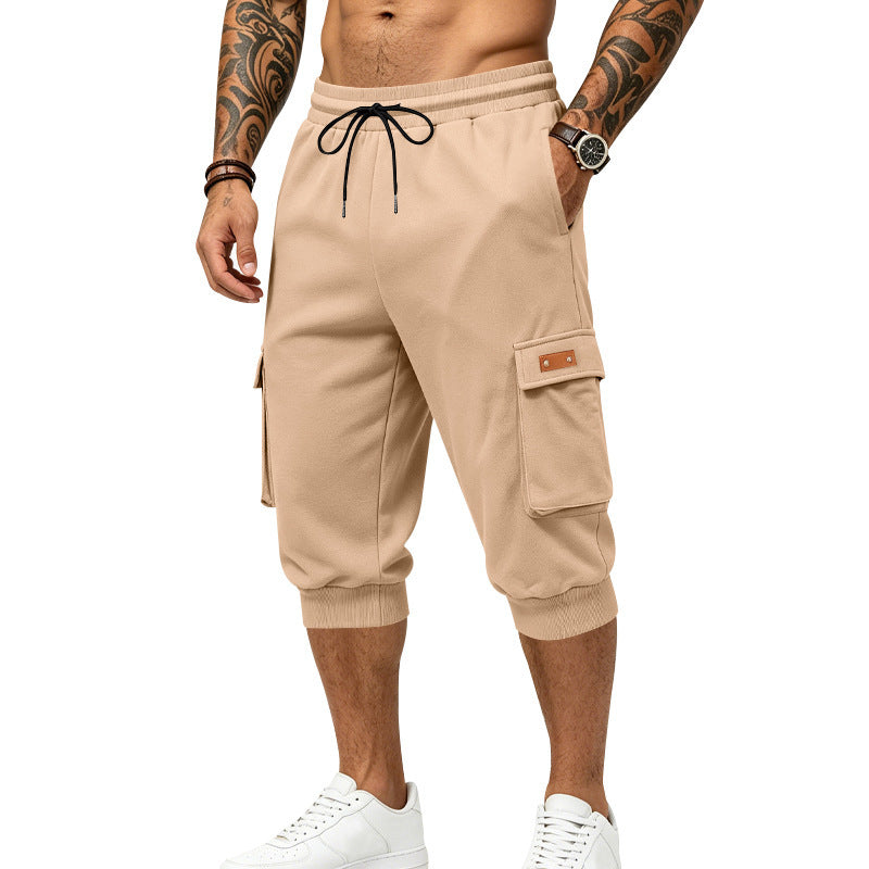 Herren Dreiviertel-Sweat-Cargo mit elastischem Bund, Kordelzug und Mehrfachtaschen Shop Nory