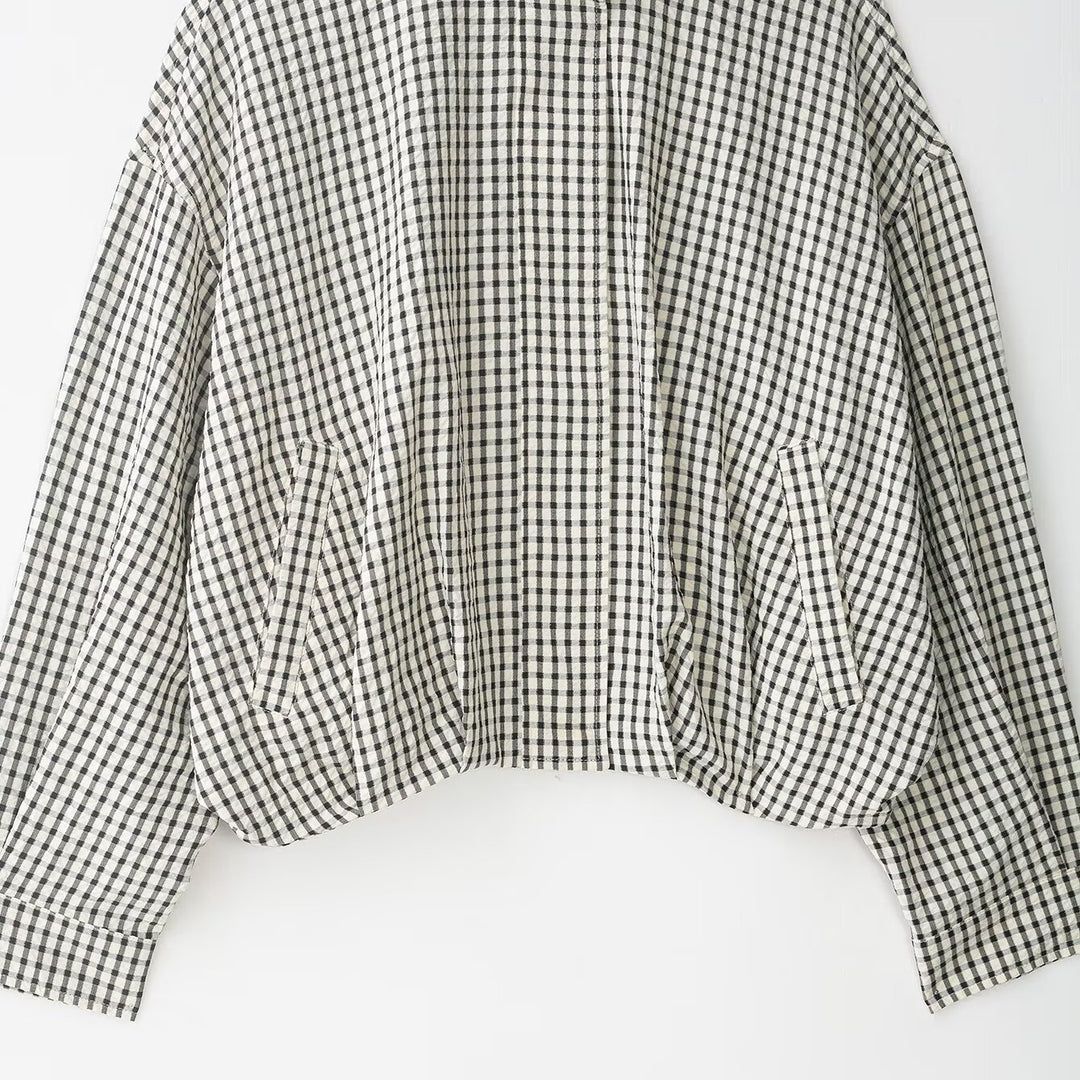 Damen Karierter Cropped-Boxy-Blouson mit Stehkragen und Eingrifftaschen Shop Nory