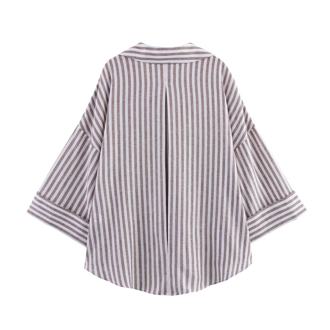 Damen Oversize-Hemdbluse mit vertikalem Streifenmuster und verlängertem Rücken Shop Nory